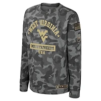 T-shirt à manches longues pour jeunes Colosseum Camo West Virginia Mountaineers OHT Appréciation militaire Dark Star