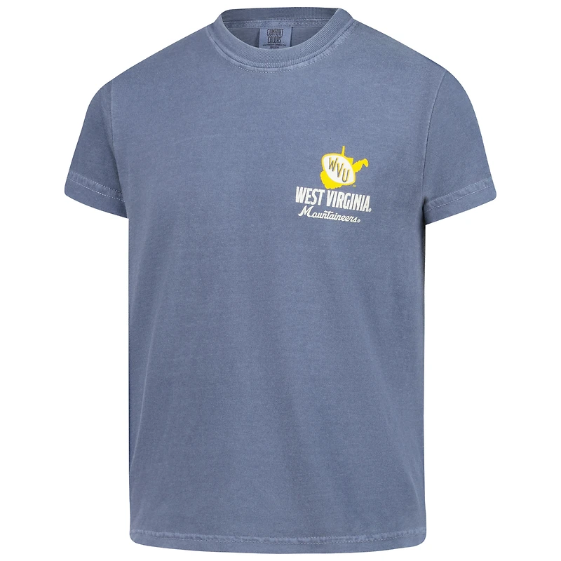 T-shirt bleu marine pour jeunes des West Virginia Mountaineers, motif mascotte, couleurs confort