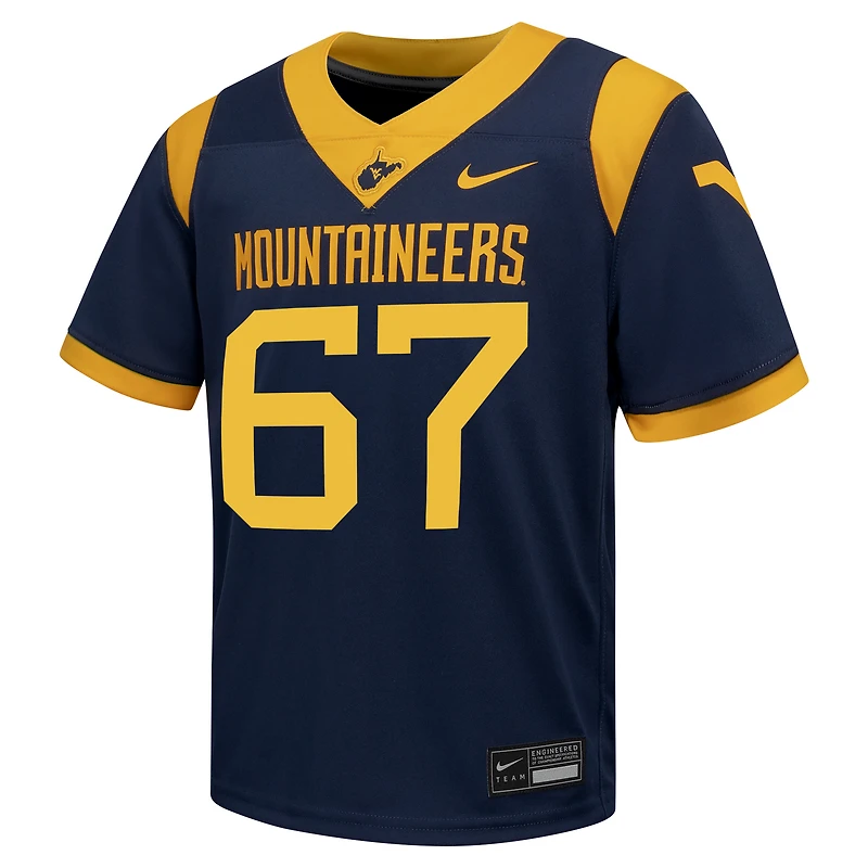 Maillot de football Nike #67 bleu marine West Virginia Mountaineers Untouchable pour jeunes