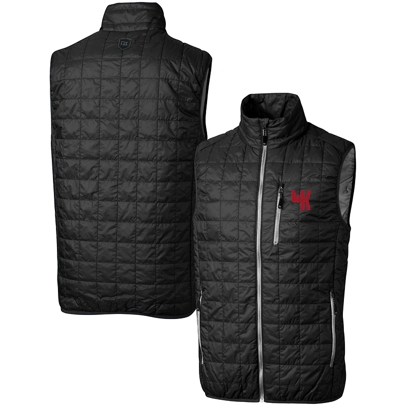 Doudoune sans manches à fermeture éclair intégrale Cutter & Buck noire Western Kentucky Hilltoppers pour homme, grandes tailles, isolée PrimaLoft Eco Rainier