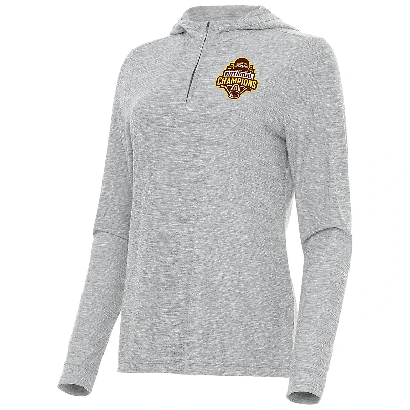 Sweat à capuche zippé quart de tour Daybreak pour femme, champion national hockey sur glace, NCAA Frozen Four 2025, Antigua Heather Gray, Western Michigan Broncos