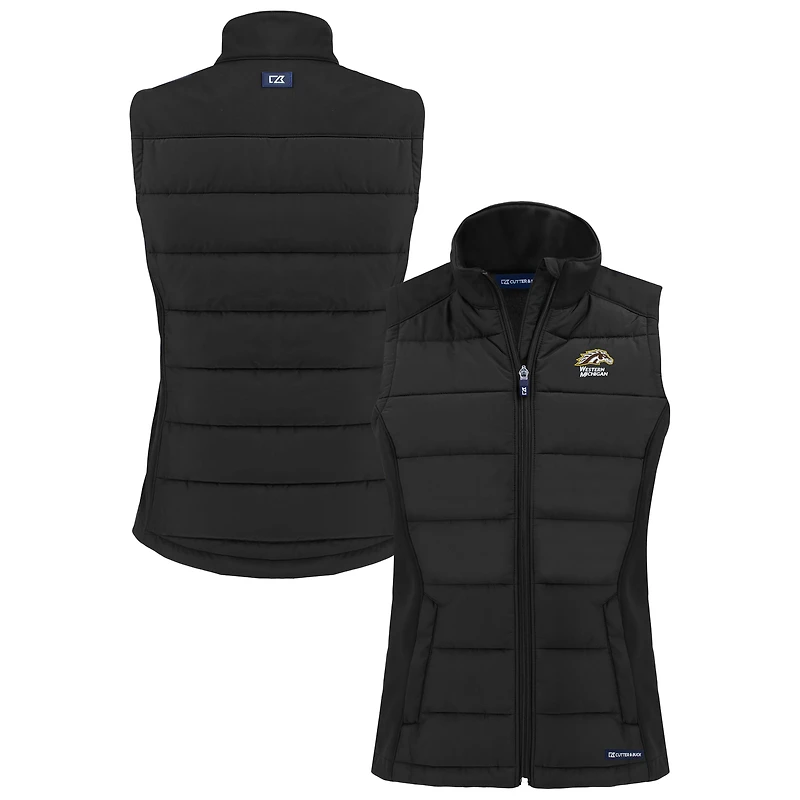 Women's Cutter & Buck Black Western Michigan Broncos Evoke Hybrid Eco Softshell Recycled Full-Zip Vest