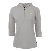 Sweat à capuche manches 3/4 et demi-zip en piqué écologique recyclé pour femme, gris, des Broncos de Western Michigan, Cutter & Buck