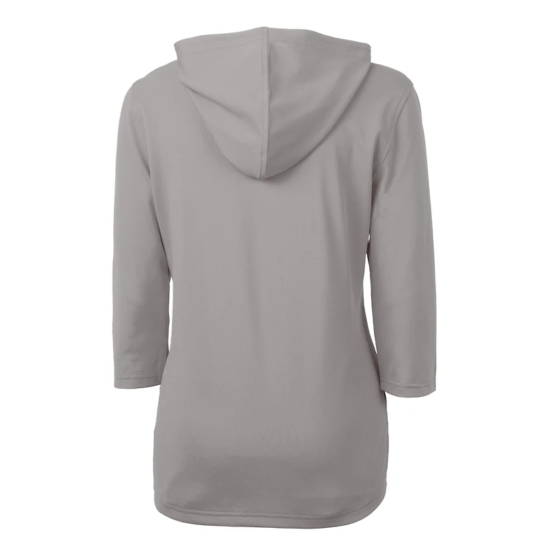 Sweat à capuche manches 3/4 et demi-zip en piqué écologique recyclé pour femme, gris, des Broncos de Western Michigan, Cutter & Buck