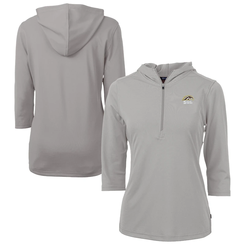Sweat à capuche manches 3/4 et demi-zip en piqué écologique recyclé pour femme, gris, des Broncos de Western Michigan, Cutter & Buck