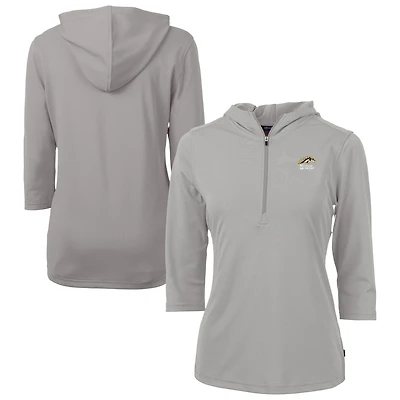 Sweat à capuche manches 3/4 et demi-zip en piqué écologique recyclé pour femme, gris, des Broncos de Western Michigan, Cutter & Buck