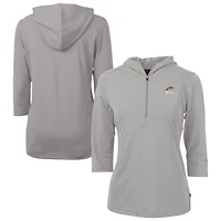 Sweat à capuche manches 3/4 et demi-zip en piqué écologique recyclé pour femme, gris, des Broncos de Western Michigan, Cutter & Buck