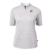 Haut zippé en mélange recyclé à rayures et piqué écologique pour femme, gris, des Broncos de Western Michigan, Cutter & Buck