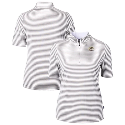 Haut zippé en mélange recyclé à rayures et piqué écologique pour femme, gris, des Broncos de Western Michigan, Cutter & Buck