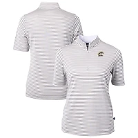 Haut zippé en mélange recyclé à rayures et piqué écologique pour femme, gris, des Broncos de Western Michigan, Cutter & Buck