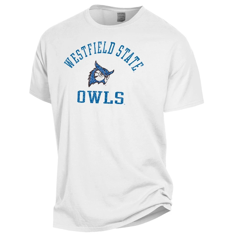 Men's ComfortWash White Westfield State Owls Arch Logo Garment Dyed T-Shirt