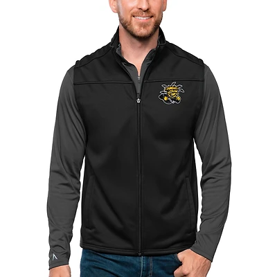 Men's Antigua Black Wichita State Shockers Links Full-Zip Golf Vest