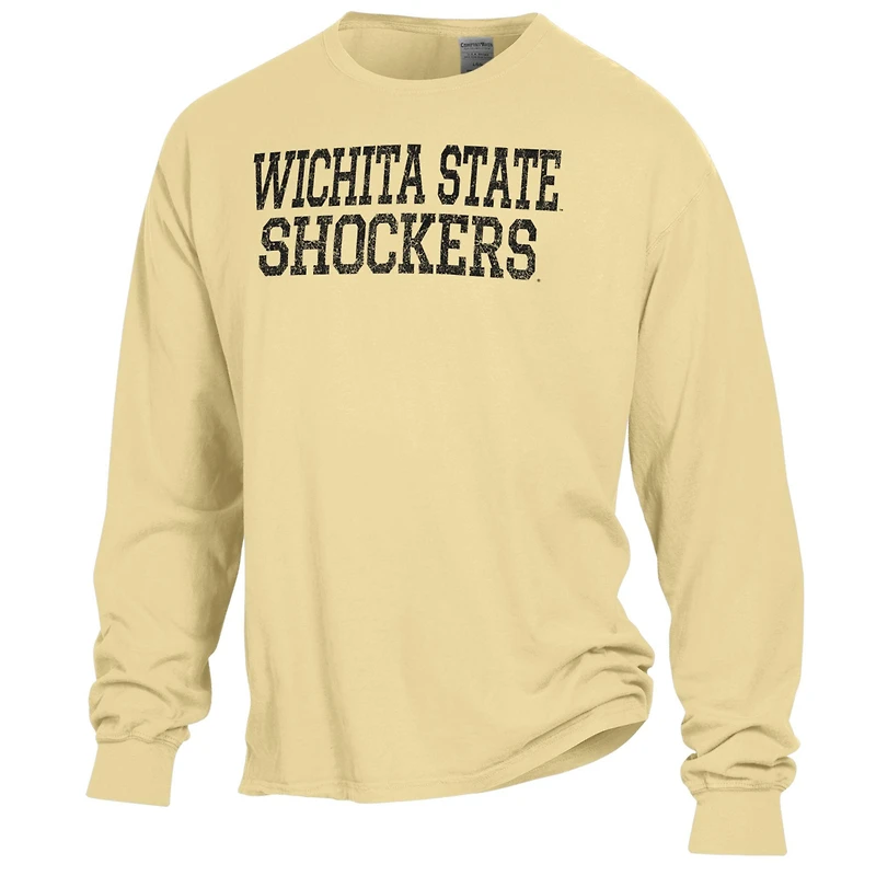 Men's ComfortWash Yellow Wichita State Shockers Stack Garment Dyed Long Sleeve T-Shirt