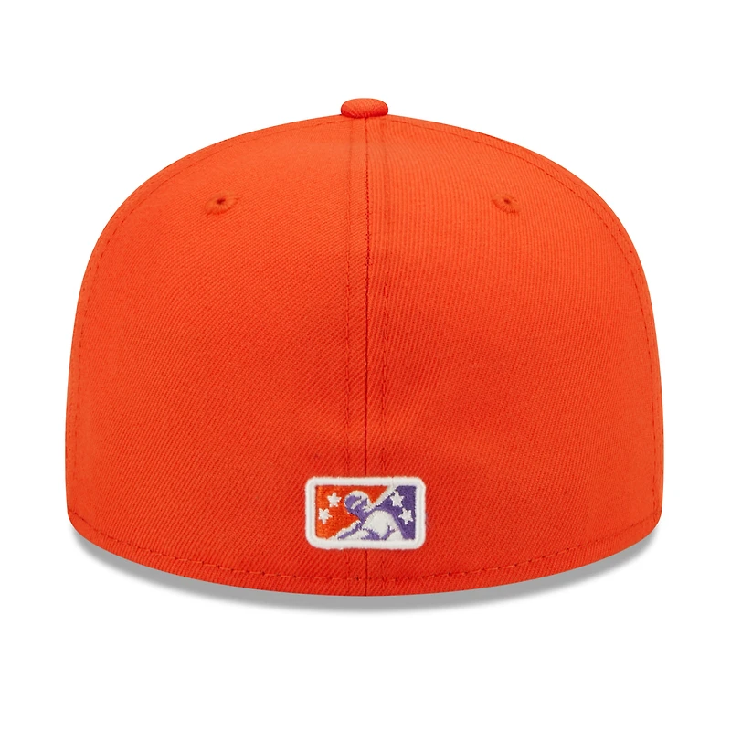 Casquette ajustée New Era 59FIFTY pour homme, orange/violette, Wichita Wind Surge, thème poulet au beurre et miel biscuits.