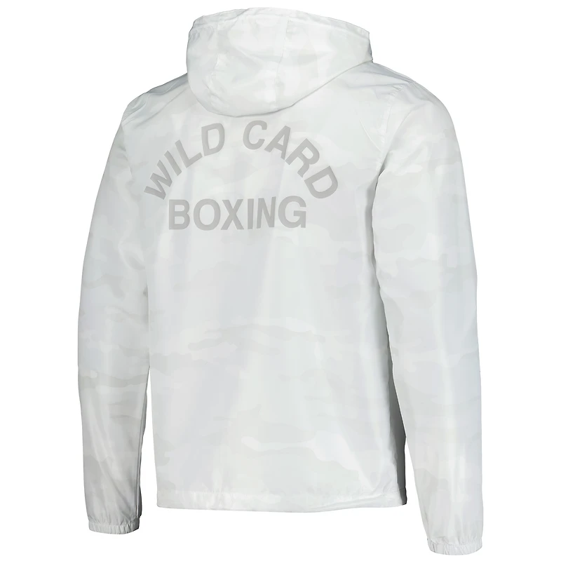 Coupe-vent zippé Wild Card Boxing blanc pour homme, logo old school.