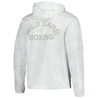 Coupe-vent zippé Wild Card Boxing blanc pour homme, logo old school.