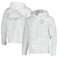 Coupe-vent zippé Wild Card Boxing blanc pour homme, logo old school.