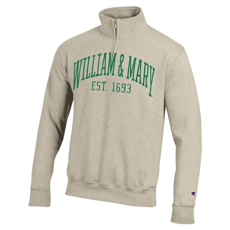 Pull à col zippé Champion crème pour homme, modèle William & Mary Tribe Established Date.