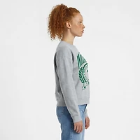 Sweat-shirt à col rond Powerblend gris chiné pour femme, orné de l'écusson académique la tribu William & Mary.