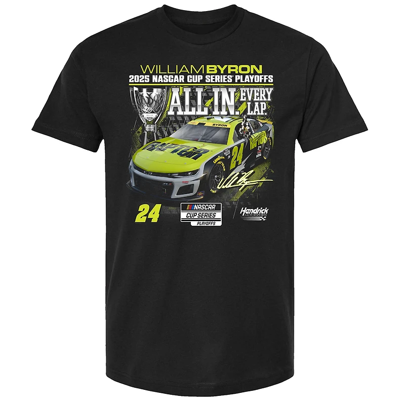 T-shirt noir à damier pour homme William Byron, éliminatoires de la NASCAR Cup Series 2025, Raptor All