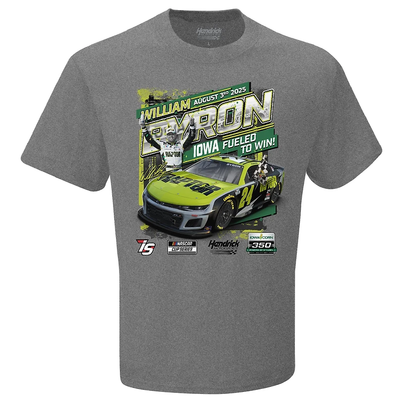 Men's Checkered Flag Sports Heather Charcoal William Byron 2025 Iowa Corn 350 Race Winner T-Shirt