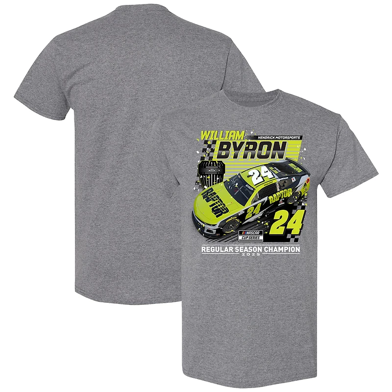 T-shirt William Byron, champion de la saison régulière NASCAR Cup Series 2025, anthracite chiné, drapeau à damier pour homme