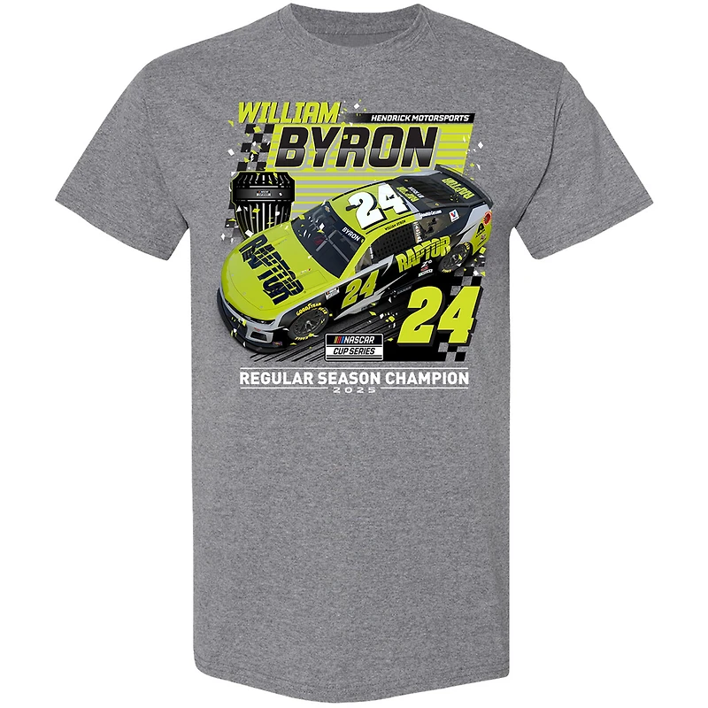 Men's Checkered Flag Sports Heather Charcoal William Byron 2025 NASCAR Cup Series Regular Season Champion T-Shirt