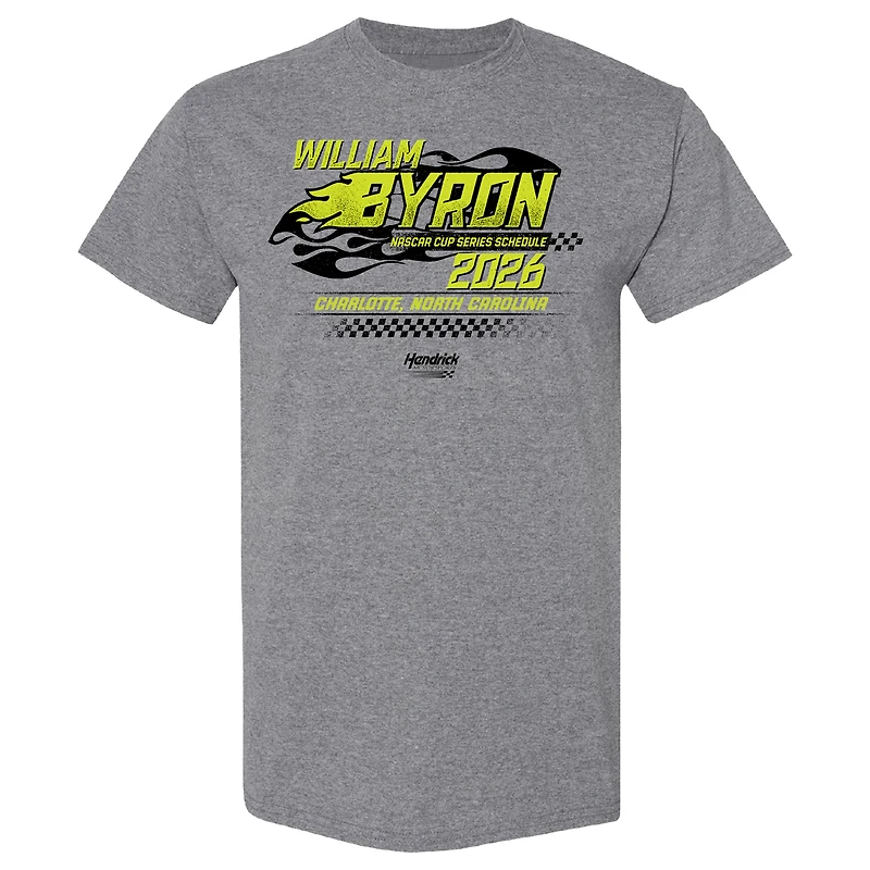 Men's Hendrick Motorsports Team Collection Heather Charcoal William Byron 2026 NASCAR Schedule T-Shirt