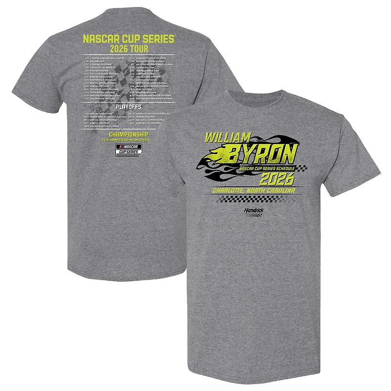 Men's Hendrick Motorsports Team Collection Heather Charcoal William Byron 2026 NASCAR Schedule T-Shirt