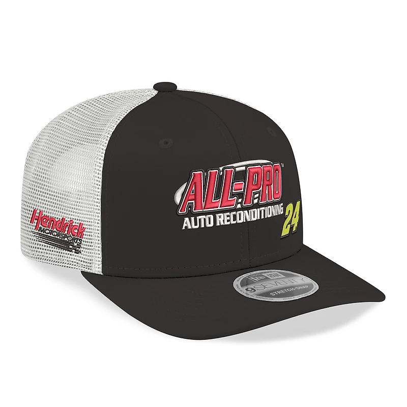 Casquette trucker ajustable New Era William Byron 2026 All-Pro 9SEVENTY noire et blanche pour homme