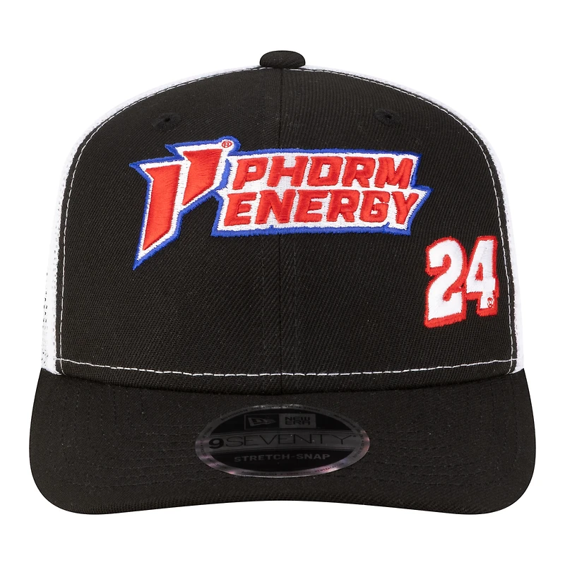 Casquette trucker ajustable New Era William Byron 2026 Phorm Energy 9SEVENTY noire et blanche pour homme