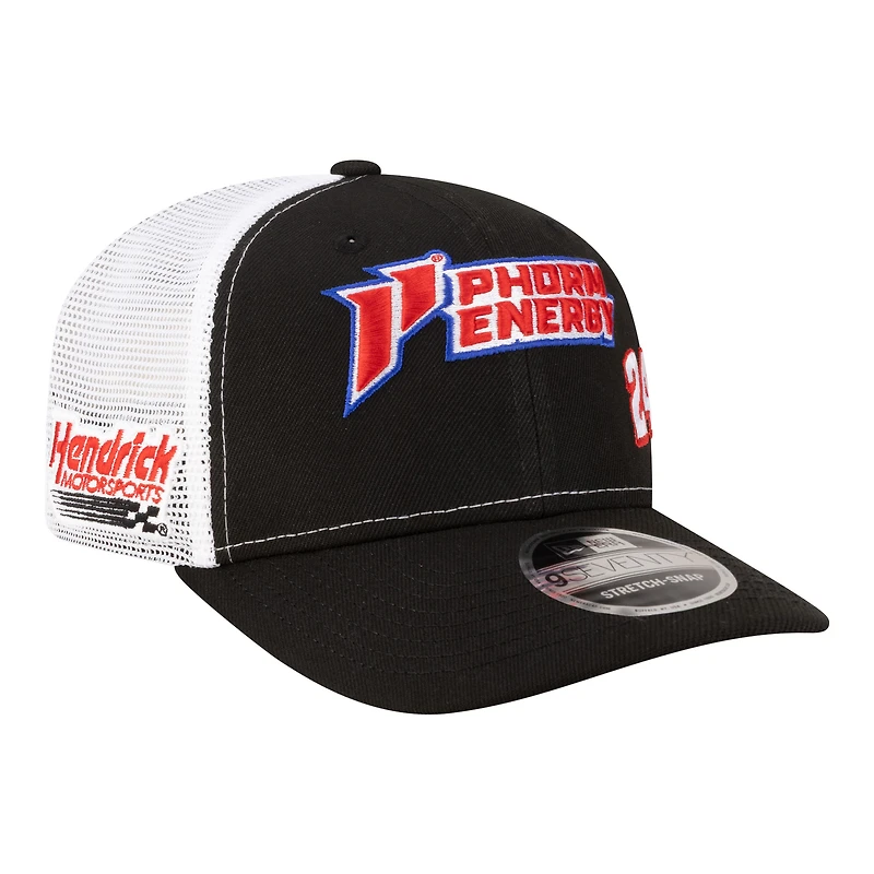 Casquette trucker ajustable New Era William Byron 2026 Phorm Energy 9SEVENTY noire et blanche pour homme