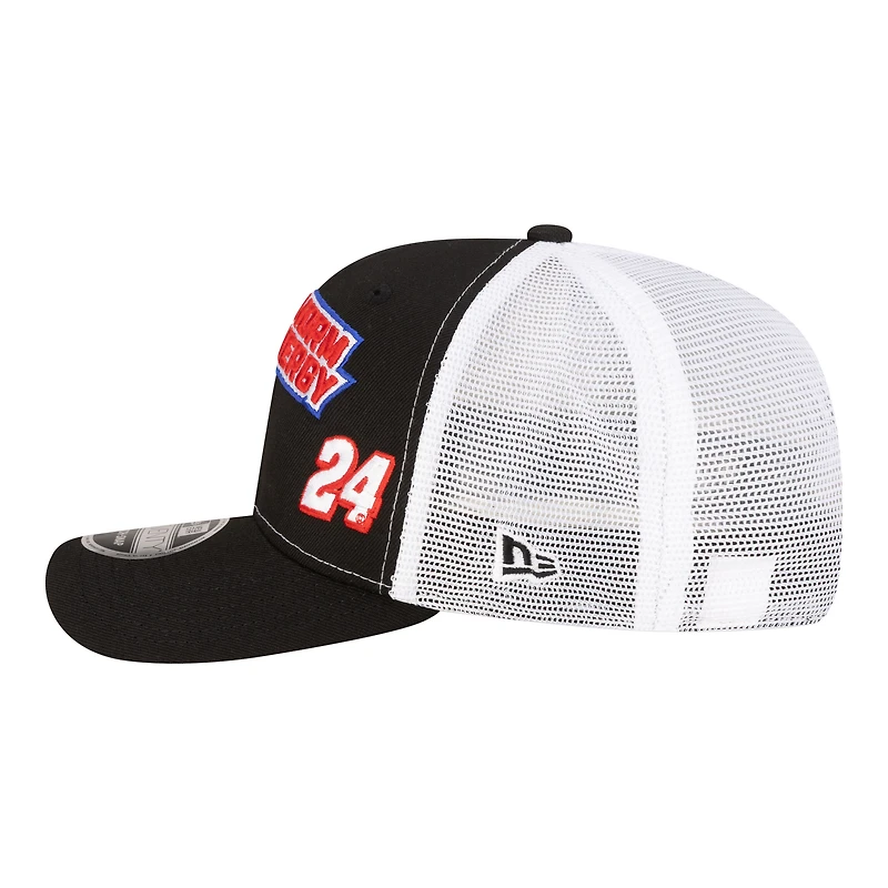 Casquette trucker ajustable New Era William Byron 2026 Phorm Energy 9SEVENTY noire et blanche pour homme