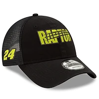 Casquette ajustable ajustable William Byron Raptor 9FORTY A-Frame Trucker Snapback New Era pour homme, noir