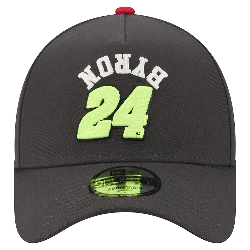 Casquette ajustable New Era William Byron noire pour homme, modèle 9FORTY, à coutures en chaîne inversées.