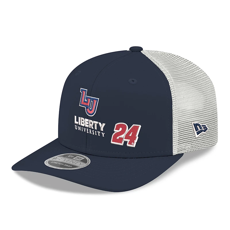 Casquette trucker ajustable New Era William Byron 2026 Liberty University 9SEVENTY, bleu marine et blanche, pour homme