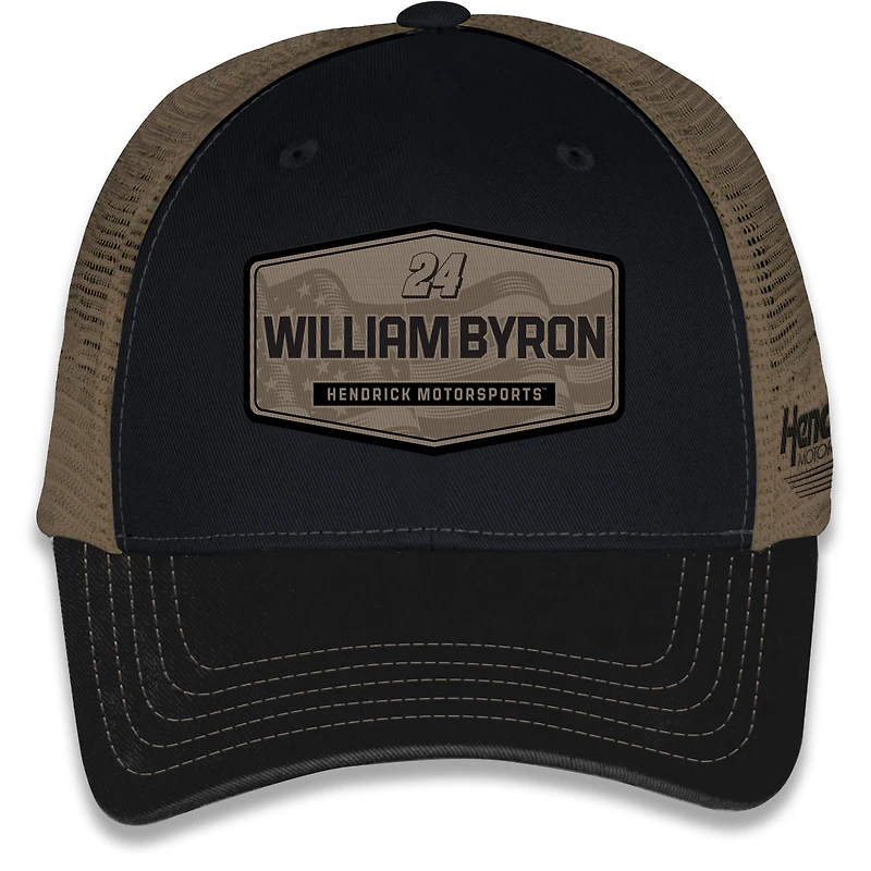Casquette de camionneur ajustable unisexe à damier avec drapeau William Byron noir