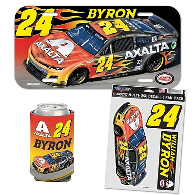 WinCraft William Byron Three-Piece Can Cooler, License Plate, & Three-Pack Fan Decal Set