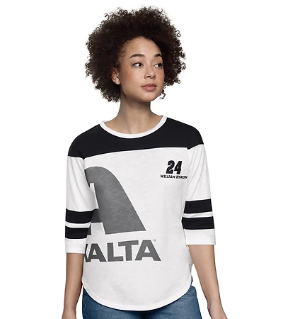Women's Starter White William Byron Grand Slam 3/4-Sleeve T-Shirt