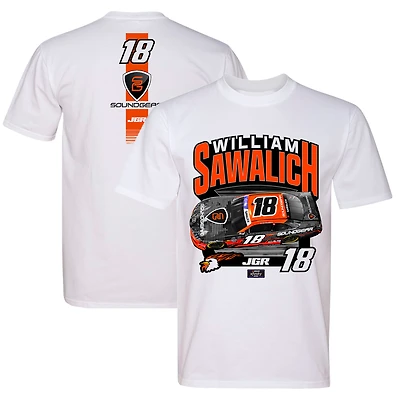 T-shirt blanc pour homme de la collection Joe Gibbs Racing Team, voiture SoundGear William Sawalich