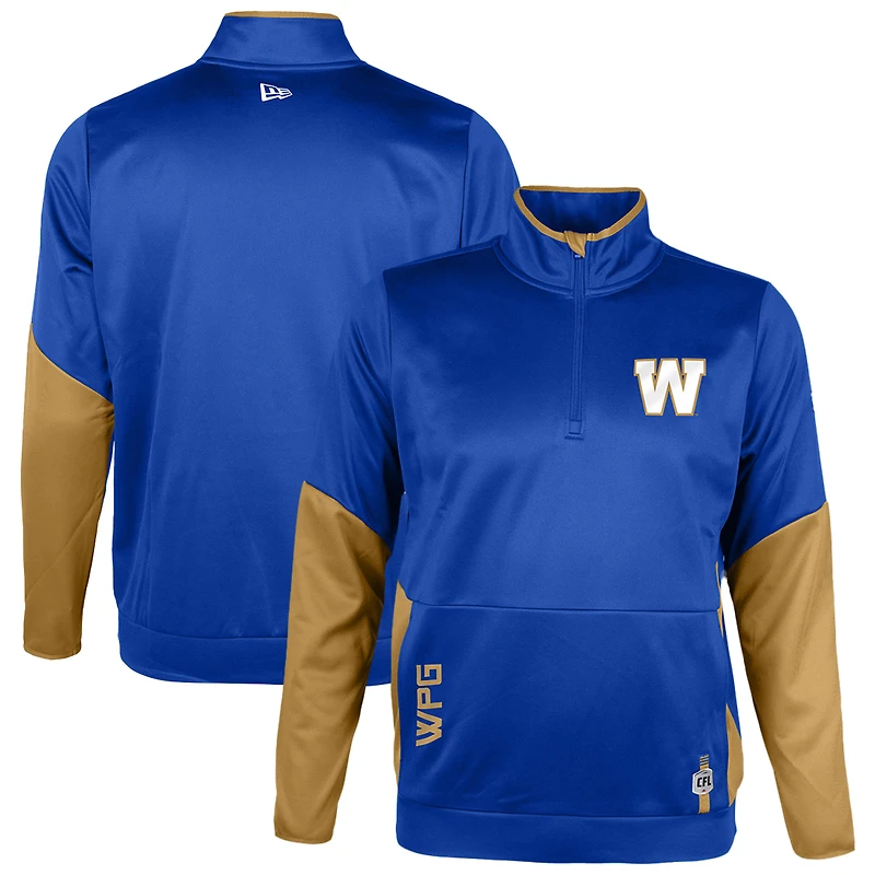 Men's New Era Blue Winnipeg Bombers Sideline Performance Fleece Quarter-Zip Top