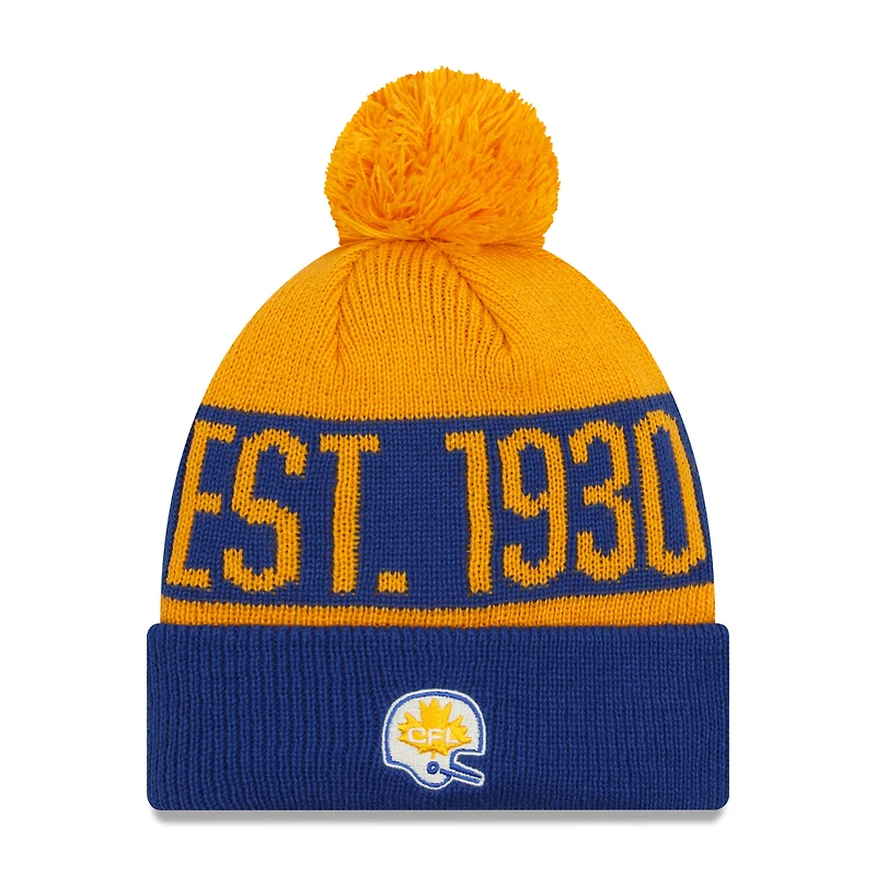 Bonnet en tricot à revers New Era bleu Winnipeg Blue Bombers Turf Traditions pour hommes avec pompon