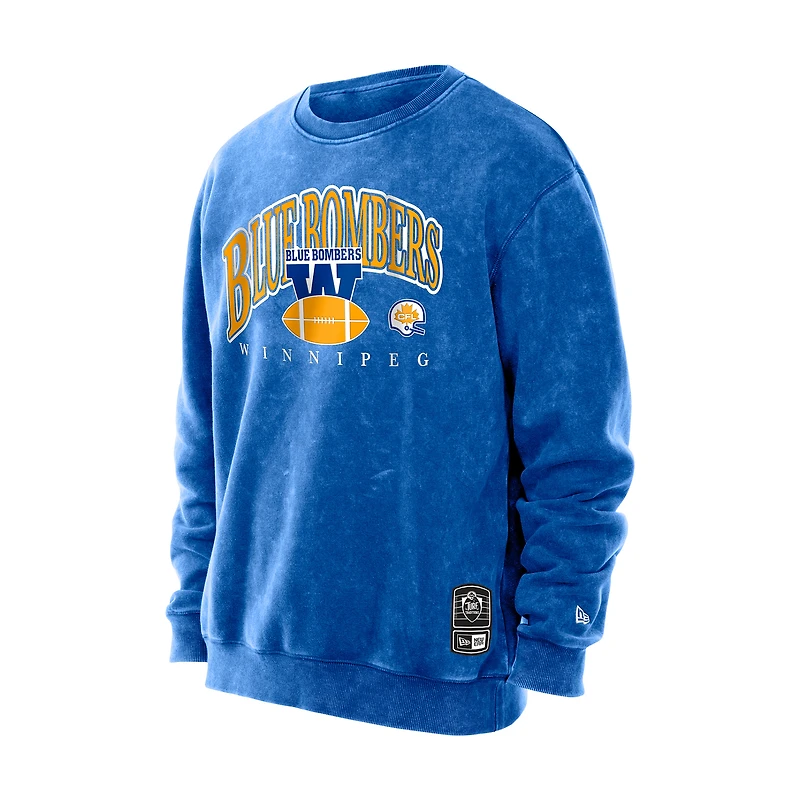 Men's New Era Royal Winnipeg Blue Bombers Turf Traditions Vintage Fleece Crewneck Sweatshirt