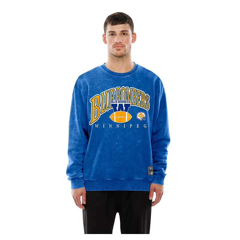 Men's New Era Royal Winnipeg Blue Bombers Turf Traditions Vintage Fleece Crewneck Sweatshirt