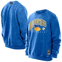 Men's New Era Royal Winnipeg Blue Bombers Turf Traditions Vintage Fleece Crewneck Sweatshirt