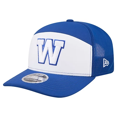 Casquette ajustable New Era blanche pour homme, modèle 2026 Sideline 9SEVETNTY des Blue Bombers de Winnipeg