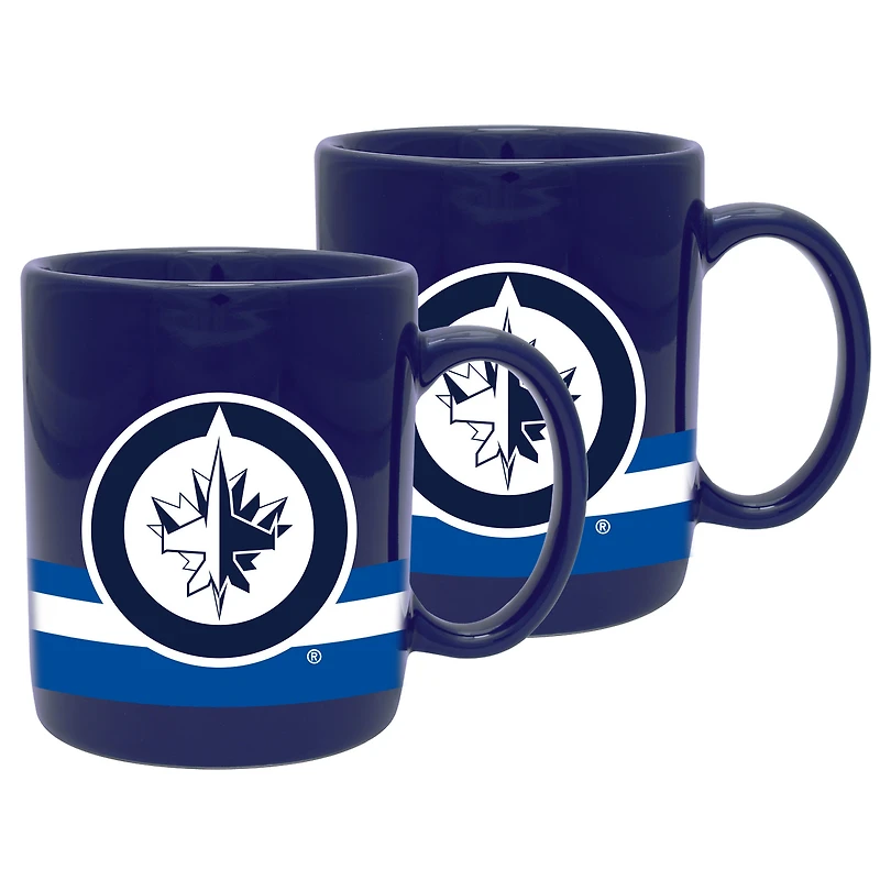 Blue Winnipeg Jets 2-Pack 11oz. Ensemble de tasses en céramique à rayures