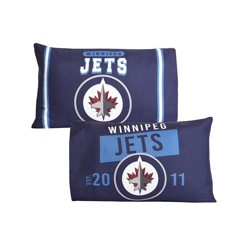 Ensemble de deux taies d'oreiller bleues des Jets de Winnipeg (20 po x 30 po)