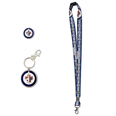 Blue Winnipeg Jets Lanyard Pin & Key Chain Set
