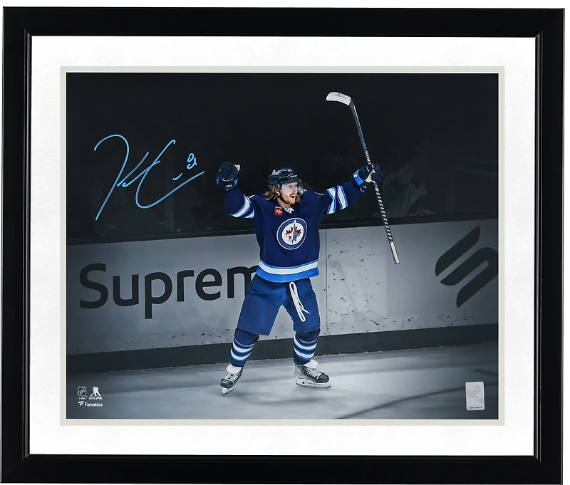 Kyle Connor Winnipeg Jets Autographed 16" x 20" Blue Jersey Celebrating Spotlight Photograph